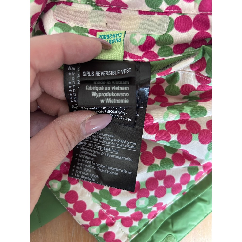 Burton Reversible Puffer Vest Green Pink Geometric Dot Girls XL Womens XS/S - Picture 9 of 12